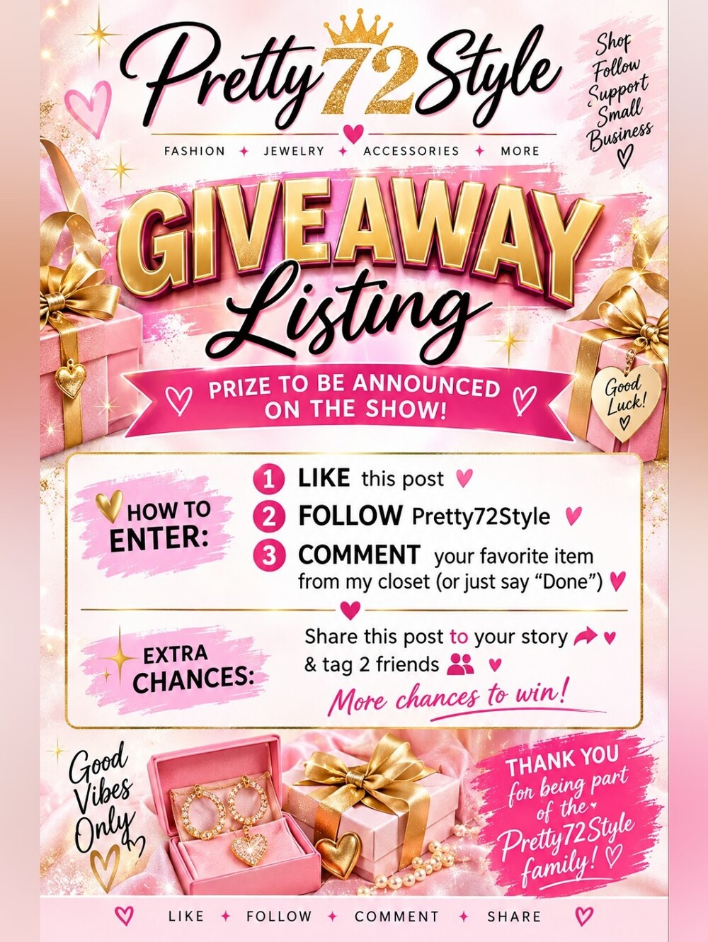🎉 PRETTY72STYLE GIVEAWAY! 🎉✨ PRIZE TO BE ANNOUNCED LIVE ON THE SHOW! ✨